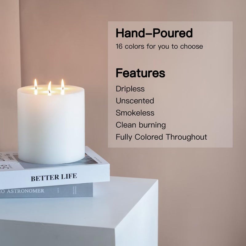 MOZEAL Extra Large 3 Wick White Pillar Candle  6"" x 6""  Unscented  Dripless  Smokeless  and Clean-Burning. Approx. 160 Hours of Burn Time. Perfect for Weddings  Dinners  Christmas and Home Decor - Image 2